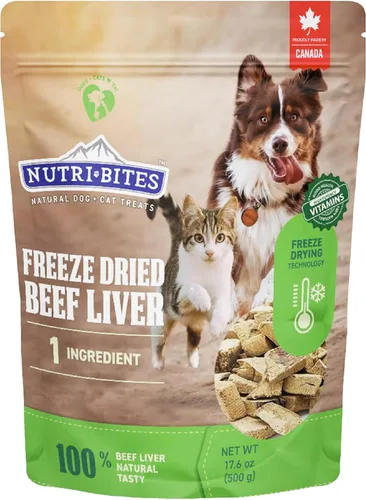 Nutri Bites Golosinas de hígado de res liofilizado para perros y gatos | Golosinas saludables para entrenamiento de mascotas o complemento de comida