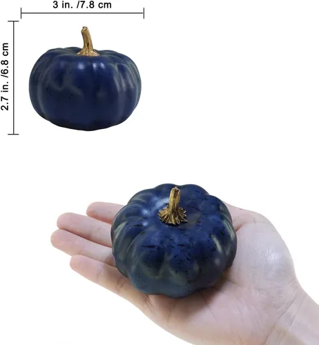 Miniatura 2 de Winlyn 12 calabazas artificiales pequeñas, color azul marino, calabazas decorativas de color azul oscuro, calabazas de espuma para regalos de otoño