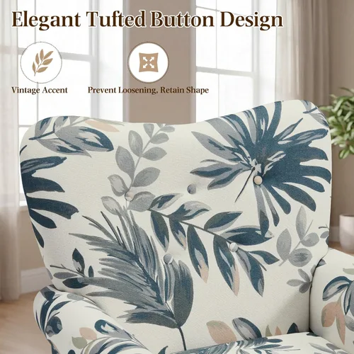 Miniatura 4 de YOLENY Silla decorativa moderna, sillón con respaldo alto, sofá individual tapizado con botones de tela y patas de madera para sala de estar, Azul