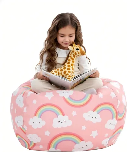 Miniatura 9 de Funda para puf de almacenamiento de animales de peluche, solo para niños y niñas, puf grande sin relleno para organizar juguetes de felpa suave