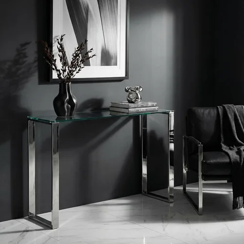 Miniatura 6 de Cortesi Home Remi - Mesa consola de cristal contemporánea con acabado cromado