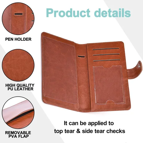 Miniatura 4 de Fundas negras para chequera - Registros de cuero RFID para chequera personal, carteras para mujeres y hombres con funda para chequera (negro)