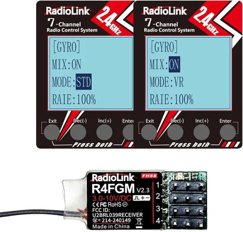 Miniatura 7 de Radiolink Receptores RC 2.4Ghz R4FGM V2.3 2pcs 4 canales Gyro integrado, receptor de tamaño mini para coche a escala 1:28, funciona para control