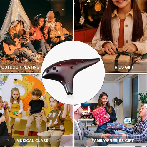 Miniatura 5 de Ocarina de 12 agujeros Alto C de paja, cerámica ahumada, piccolo, instrumento musical para adultos con libro de canciones y bolsa para el cuello