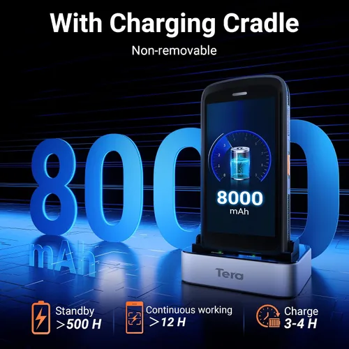Miniatura 2 de Tera Android 11 escáner de código de barras PDA: con agarre de pistola de cuna de carga 8000mAh batería extra grande computadora móvil portátil 5.2