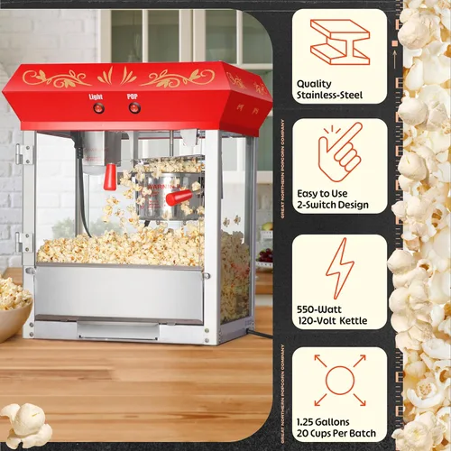 Miniatura 2 de Great Northern Popcorn - Máquina de palomitas de maíz de 4 onzas con hervidor de acero inoxidable, luz de calentamiento calentada y cajón de viejas