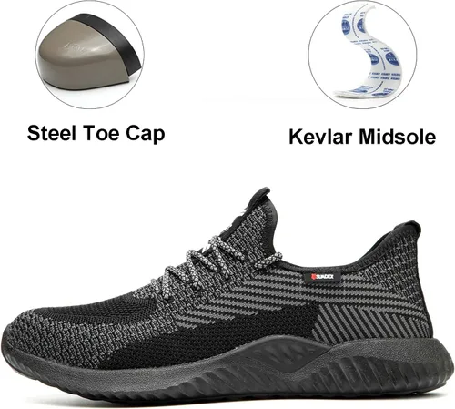 Miniatura 33 de SUADEX Zapatos deportivos con punta de acero para hombres y mujeres, indestructibles, ligeros, cómodos, antideslizantes, puntera compuesta