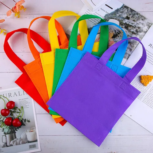 Miniatura 6 de Elcoho 30 bolsas de mano no tejidas arcoíris para fiestas, 8 x 8 pulgadas, rojo, naranja, amarillo, verde, azul, morado, boda, cumpleaños
