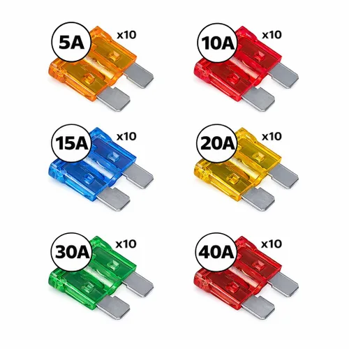 Miniatura 2 de MGI SpeedWare Surtido de fusibles de hoja de 60 piezas, 5A 10A 15A 20A 30A 40A, ATO/ATC 12vDC Protección automotriz (sin indicador LED)