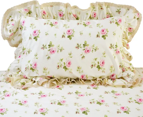 Miniatura 4 de FADFAY Juego de funda de edredón con estampado floral de roseta, juego de ropa de cama de encaje con volantes para niñas, 3 piezas, tamaño individual