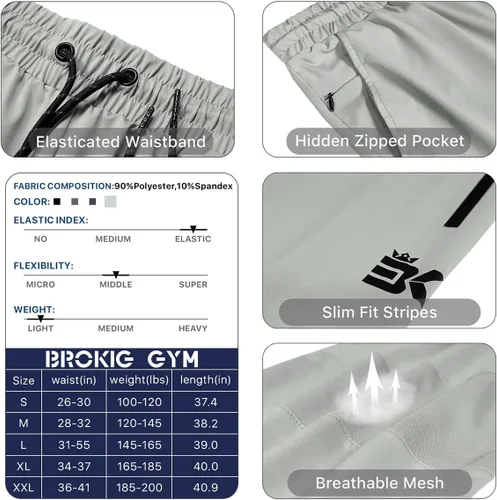 Miniatura 23 de BROKIG Pantalones deportivos ligeros para hombre, elásticos, de secado rápido, con bolsillos con cremallera