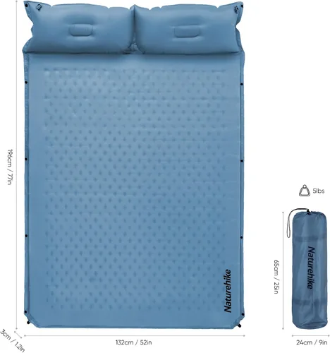 Miniatura 6 de Naturehike Colchoneta de dormir para camping, ultraligera para 2 personas con almohada, inflado rápido, almohadilla de espuma viscoelástica para Azul