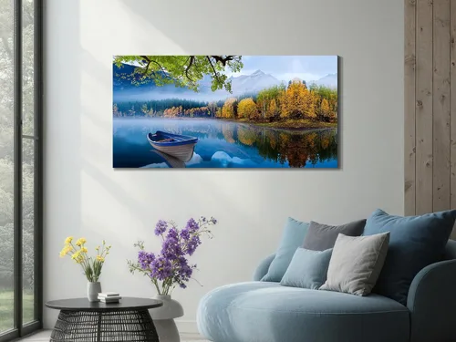 Miniatura 2 de Arjun Lienzo decorativo para pared, diseño de lago y montaña, cielo, naturaleza, paisaje, barco, ilustración, pintura escénica moderna, enmarcada