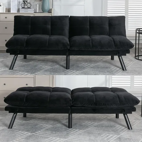 Miniatura 10 de Sofá cama futón, sofá futón plegable convertible, sofá pequeño transpirable para estudio compacto en sala de estar y dormitorio, oficinas, sofá Beige