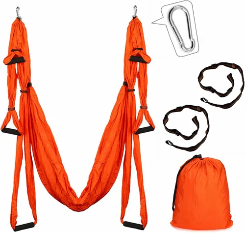 Miniatura 12 de Hamaca aérea de yoga 250x150cm/98.43x59in columpio de tela de paracaídas para fitness de inversión Blanco