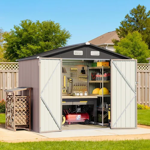 Miniatura 19 de Cobertizo de almacenamiento para exteriores de 5 x 3 pies, cobertizo de herramientas de jardín de metal con techo inclinado y puerta con cerradura