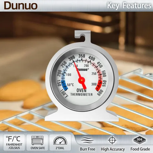 Miniatura 3 de Paquete de 2 termómetros de horno para horno de gas/eléctrico, medidor de temperatura de ahumador de 122.0-572.0 °F/100-600°F con acero inoxidable