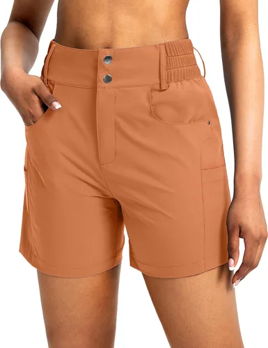 Miniatura 12 de Viodia - Pantalones cortos de senderismo de 5" para mujer, para golf con bolsillos, de cintura alta, elásticos, cargo, pantalones cortos para mujer