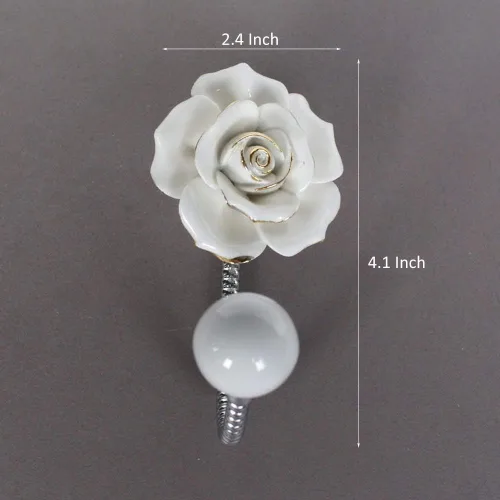 Miniatura 2 de Hermoso Gancho de Pared de Cerámica Floral 3D, Gancho Decorativo de Cromo para Bata, Bufanda, Bolso, Toalla, Sombrero, etc. para Cocina, Baño, Rosa