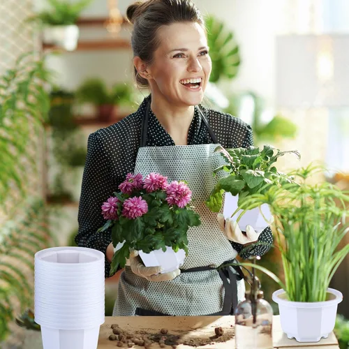 Miniatura 4 de Roshtia 24 unidades de maceta colgante de plástico con gancho, macetas de flores, cestas, soporte para plantas de vivero colgante para jardín