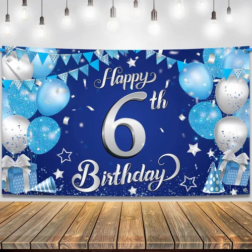 KatchOn, Cartel azul de decoración de cumpleaños número 6, Xtralarge, 72 x 44 pulgadas, pancarta de fondo para decoraciones de feliz cumpleaños |