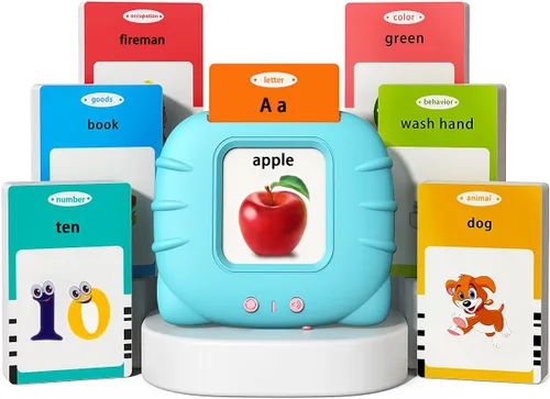 Miniatura 11 de Kidzdo Juguetes audibles bilingües en español e inglés con música, tarjetas flash parlantes bilingües para niños pequeños/principiantes, ABC, Rosa