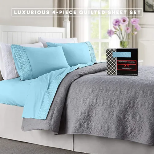 Miniatura 4 de Elegant Comfort Lujoso juego de sábanas acolchadas de 4 piezas, caja de regalo, calidad egipcia de 1500 hilos, suave, resistente a las arrugas