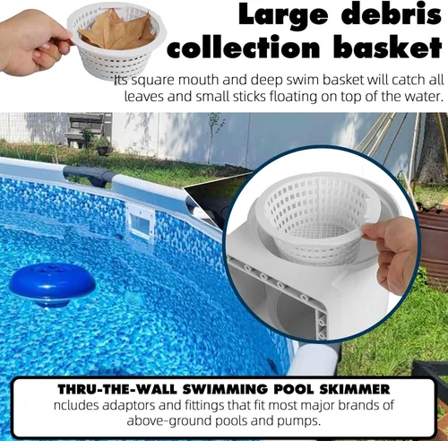 Miniatura 3 de TonGass (Juego completo de desnatadores de piscina de ajuste universal sobre el suelo (blanco) Kit de accesorios de desnatador de piscina