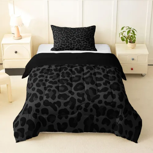 Erosebridal Juego de edredón con estampado de leopardo, tamaño individual para niños, edredón de guepardo occidental, negro y gris, juego de ropa de