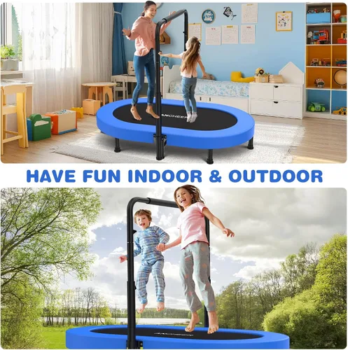 Miniatura 7 de ANCHEER 56" Double Mini Trampoline for Kids, Mini Rebounder with 5-Level Adjustable Handle, Parent-Child Trampoline for Kids, Max Load 220lbs, Fun