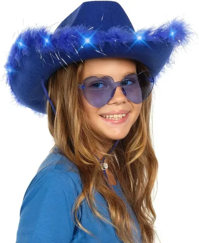 Miniatura 4 de Funcredible Purple Light Up Cowboy Hat and Glasses - Cowgirl Hat for Girls - Cowboy Hat with Feathers - Cowgirl Accessories