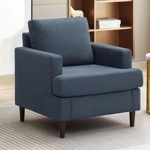 Miniatura 9 de Weture Silla de Acento Mid-Century, Sillón Moderno de Tela de Lino con Brazos para Sala de Estar, Cómodas Sillas de Acento Tapizadas de Lectura