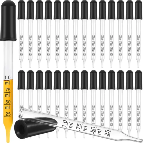Miniatura 9 de TecUnite 20 cuentagotas de vidrio para ojos, 0.0 fl oz de goteros líquidos para aceites esenciales, pipeta calibrada de vidrio para medicina