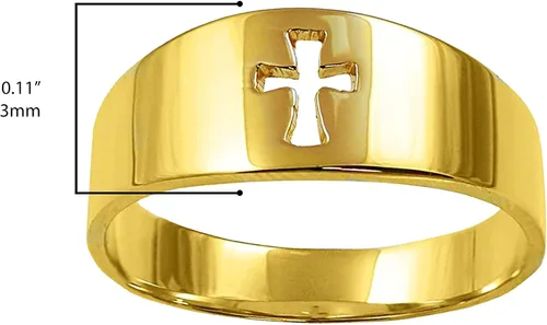 Miniatura 3 de Anillo de oro amarillo de 14 quilates con crucifijo acampanado con cruz y corte cristiano