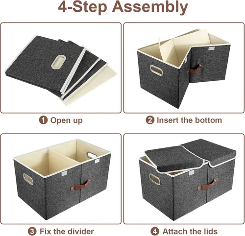Miniatura 6 de TYEERS Contenedores plegables extragrandes con tapas y compartimentos, lavables, cajas de almacenamiento de tela, 21.7 x 13 x 11.8 pulgadas, paquete