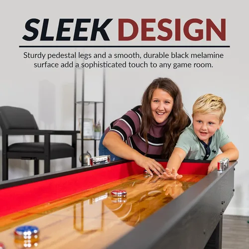 Miniatura 8 de Hathaway Avenger Mesa de Shuffleboard de 9 Pies para Sala de Juegos Familiar – Campo de Juego con Recubrimiento de Polímero, Anotador y Gabinete