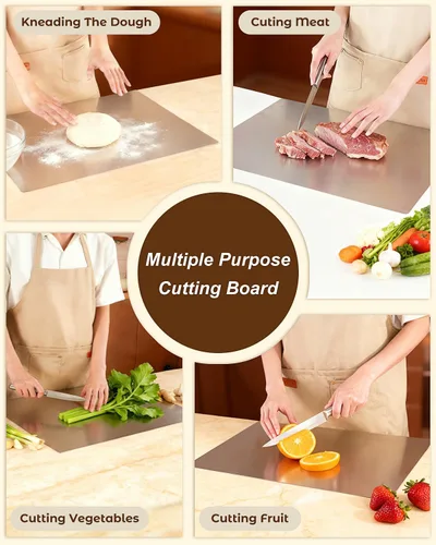 Miniatura 5 de Tabla de cortar de acero inoxidable 304 para cocina, tabla de pan grande en forma de L, tabla de cortar de doble cara para hornear, tabla de cortar