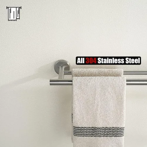 Miniatura 7 de JQK Barra para toallas de baño doble, 33 pulgadas de acero inoxidable 304 engrosado 0.8mm para baño, montaje en pared con acabado cepillado, 30