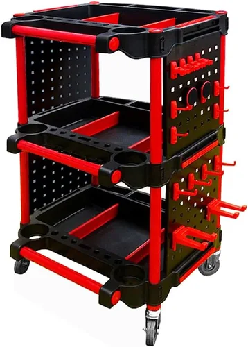 Miniatura 8 de Carrito de Detallado de Automóviles con Ruedas – Organizador Utilitario Móvil Resistente de 3 Niveles para Lavado de Autos y Reparaciones