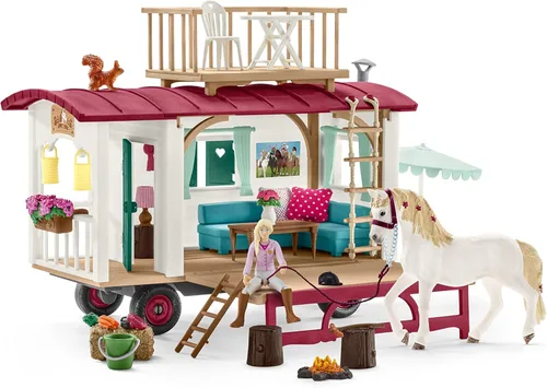 Schleich Horse Club - Juego de 95 piezas Sofia's Secret Camper con balcón extraíble en la azotea - Incluye figuras de cámper, caballo y jinete y