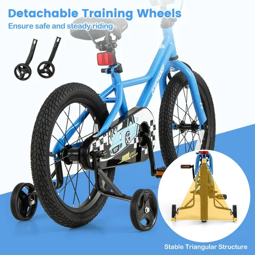Miniatura 6 de COSTWAY Bicicleta para niños de 12/14/16/18 pulgadas, bicicleta de entrenamiento para niños y niñas con ruedas de entrenamiento extraíbles, Azul
