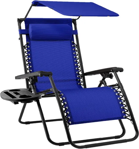 Miniatura 11 de Best Choice Products Sillón reclinable de 30 pulgadas de ancho con gravedad cero para exteriores, con toldo ajustable, reposacabezas, bandeja