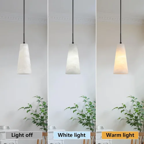 Miniatura 7 de Luces colgantes de alabastro natural, isla de cocina, pantalla cónica de mármol blanco, modernas lámparas de techo negras para mesa de comedor, sala