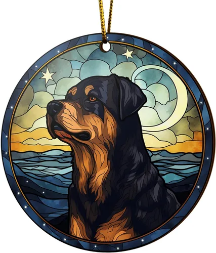 Miniatura 10 de V VIBEPY Rottweiler impreso en 2D, adornos para perros, adornos de madera de 2 lados de 3.5 pulgadas, regalo para amantes de Rottweiler, decoración