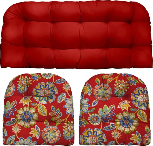 RSH DECOR Juego de 3 cojines de mimbre para interiores y exteriores, (tamaño grande, rojo Heritage + Daelyn Cherry)