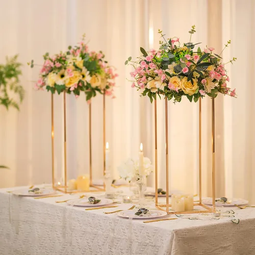 Miniatura 5 de Sziqiqi Centros de mesa de boda para mesas, soporte de flores de metal alto, decoración para bodas, fiestas, jarrones geométricos dorados