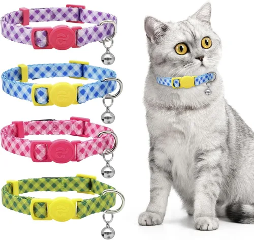 Miniatura 10 de azuza Paquete de 4 Collares para Gatos y Gatitos de Liberación Rápida con Campana, Hebilla Segura Ajustable 2#Fruta