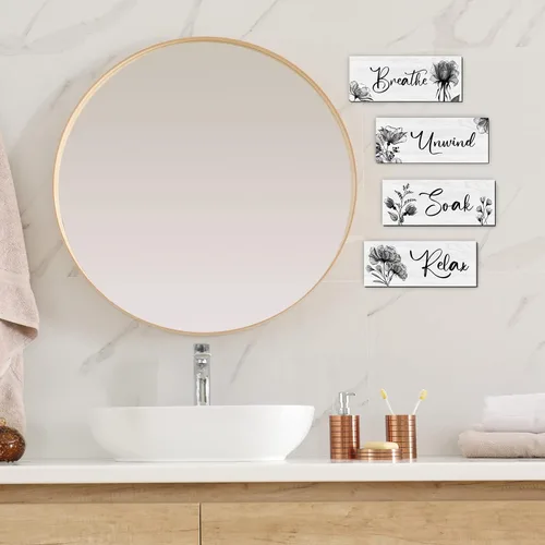 Miniatura 7 de 4 Piezas de Arte de Pared para Baño Decoración Rústica de Casa de Campo Letrero de Relajarse, Remojarse, Desconectar y Respirar Letrero de Madera