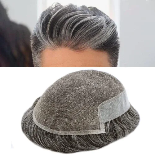 Miniatura 20 de Mens Toupee nudos blanqueados francés encaje tupé para hombres 100% europeo Remy sistema de reemplazo de cabello humano para hombres pieza de pelo