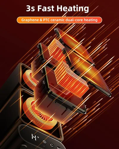 Miniatura 7 de Calentador portátil de doble cabezal, rotación manual de 270°, oscilación automática de 45°/90°/120°, calentador de escritorio de bajo consumo